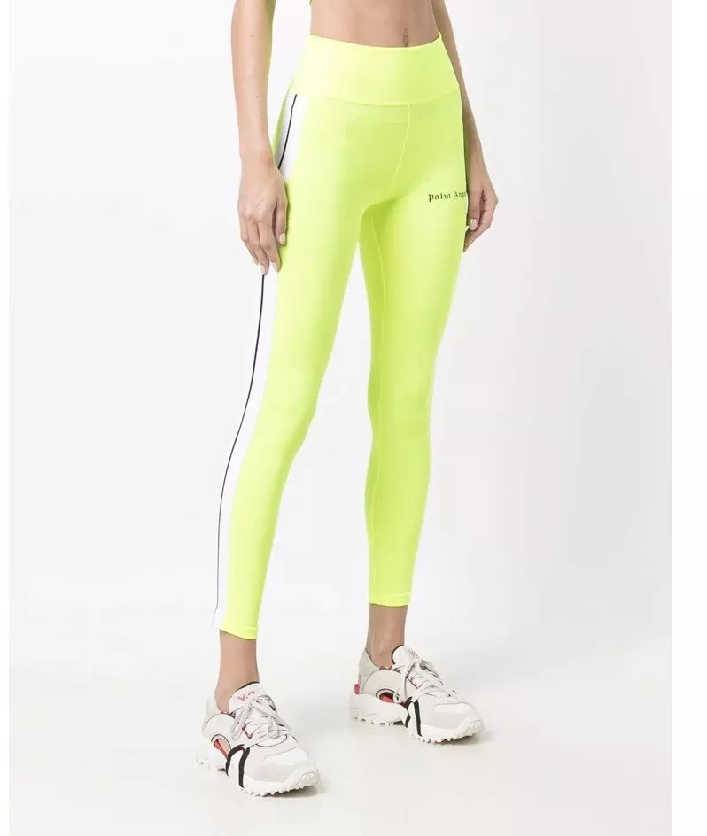 Palm Angels Side Stripe Logo Track Leggings Fluorescent Yellow Sz xs NWT