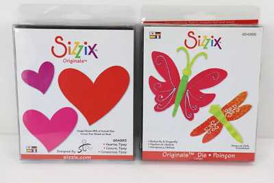 2- Sizzix Originals Die Butterfly Dragonfly 654996 & Hearts Tipsy 654983 NEW NIP
