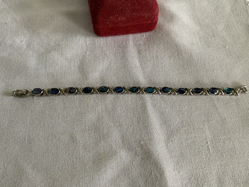 VINTAGE ABALONE CABOCHON OPALESCENT SJ BRACELET - Picture 2 of 8