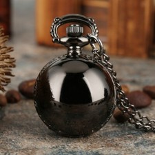 Mini Smooth Black Ball Pocket Watch Classic Black Slim Chain Fob Watch Antique