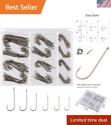 Versatile Fishing Hooks Set - 180 Assorted Aberdeen & Offset Hooks w/ Tackle Box