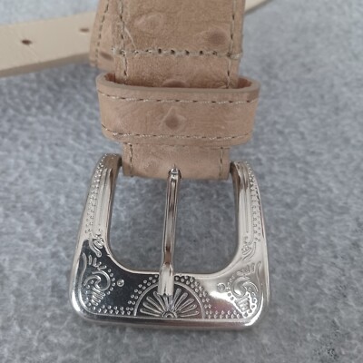 Berge Belt Leather M Tan Embossed Faux Ostrich Italy Silver  display picture 2