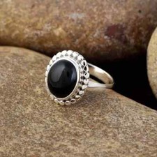 Solid 925Sterling Silver Natural Black Onyx Ring Gemstone Jewelry For Her C 4