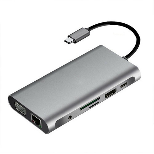 10 in 1 USB Hub Charging Dock Type C HDMI VGA TF RJ45 PD Multi Port Adapter A - Photo 2/7