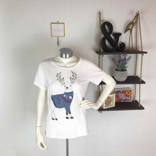 J. Crew Reindeer Sweater Beaded T-Shirt 