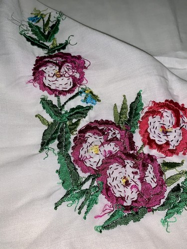 Unbranded White Chiffon Multicolor Floral Pansy Embroidered Remnant Fabric - Picture 8 of 11