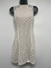 LADAKH Crochet Lace Sheath Sleeveless Tan Lining Stretch Cocktail Mini Dress S