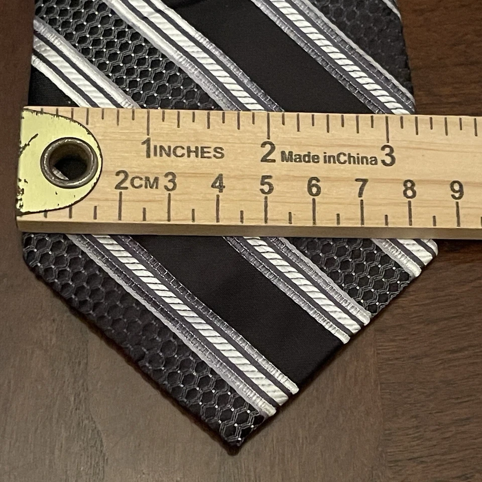 Corbata Stacy Adams negra gris hecha a mano 100 % microfibra para hombre hecha en China” Foto 4 de 4