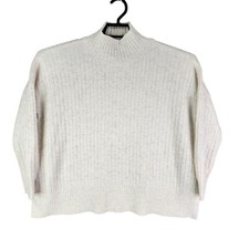 Womens Beige Loft Ribbed Sweater Mock Neck Long Sleeves Size S