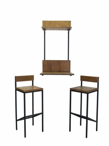 Wall Table + 2 Bar Stools Kitchen Counter Industrial Style Metal Frame + Wood (8590)