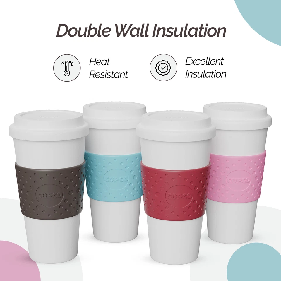 Taza Copco Acadia aislada 16 oz reutilizable para llevar paquete de 4 (rosa, azul, marrón, rojo) Foto 3 de 4