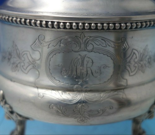 Beaded by Unknown German .800 Silver Tea Caddy Bright-Cut w/ Lion Feet (#6043) - Picture 9 of 12