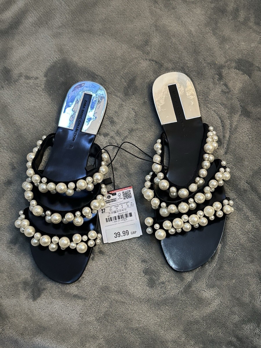 Flat Sandals Zara Slides Uk Zara Pearl Flat Sliders Slides Sandals