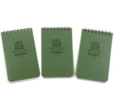 Rite in the Rain Top Spiral Notebook 3" x 5" Green Polydura All Weather 3 Pack