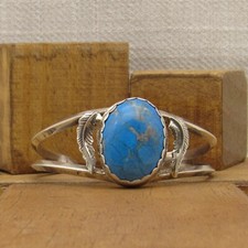 Southwest Blue Stone and Sterling Silver Cuff Bracelet 