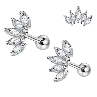 18G 1/4" Steel Prong Set 5 Marquise CZ Gem Cluster Ear Tragus Helix Stud Barbell