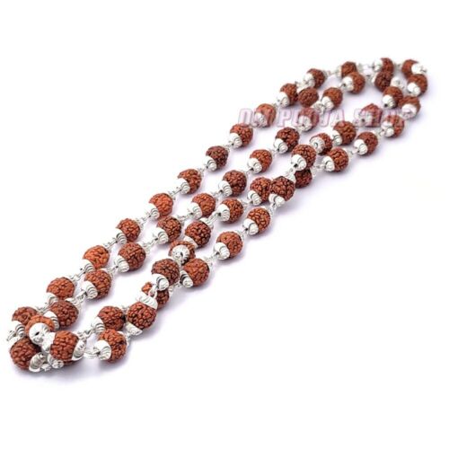 Panchmukhi Rudraksha Mala with Pure Sterling Silver Caps OmPoojaShop - Picture 2 of 3