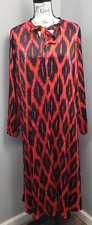 Scoop Maxi Dress Womens Small Multi Geo Print Stretch Blouson Sleeve Tie V Neck