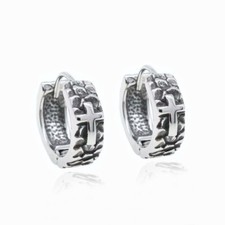 Mens Unisex Silver Cross Huggie Hoop Earrings Stainless Steel Punk Rock Jewelry