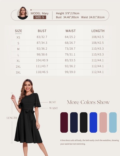 Black Cocktail Vintage Dress for Women Midi Formal Wedding Guest Modest Churc... - Picture 6 of 6