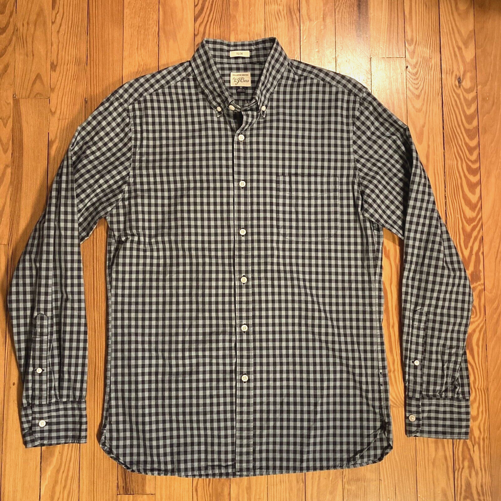 J Crew Shirt Mens Medium Slim Fit Blue Gingham Plaid Button Down Long Sleeve