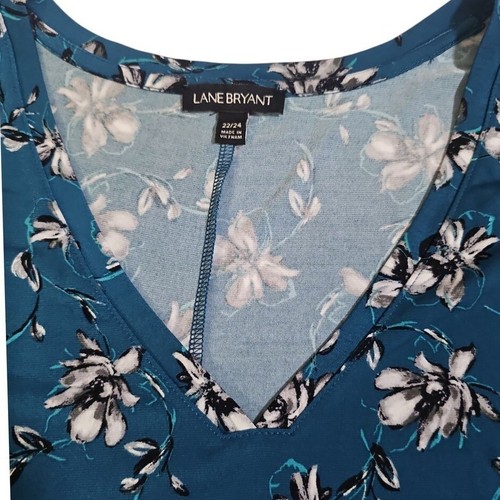 Lane Bryant Floral V-Neck Peplum Blouse Blue White Long Sleeve Plus Size 22/24 - Picture 2 of 6