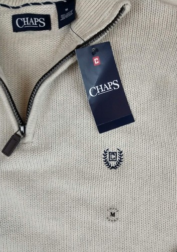 Chaps Sweater Beige Pullover Mock 1/4 Zip Long Sleeve Cotton Size M NEW - Picture 3 of 5