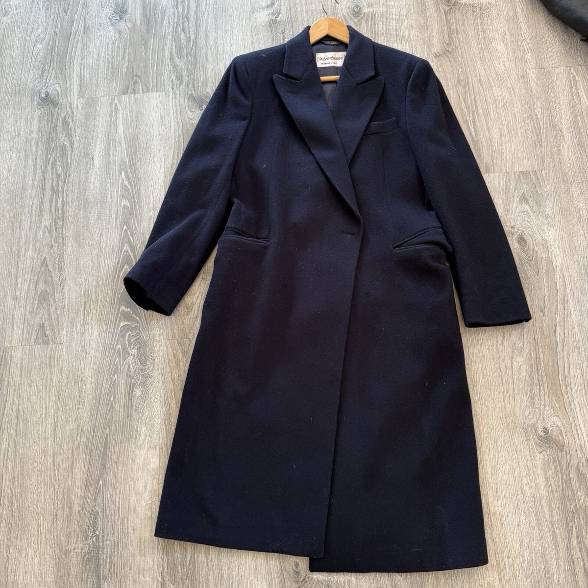 コート SAINT LAURENT Navy Blue Wool Oversize Coat Vintage Yves Saint Laurent Men's Navy Blue Heavy Wool Over