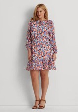 NWT LAUREN RALPH LAUREN Floral Crinkled Georgette Dress 8 $185