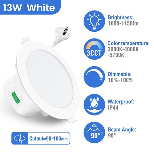 90mm LED Downlight Kit 10W/12W/13W Tri-Color Dimmble Recessed Day Light IP44 SAA - Picture 16 of 21