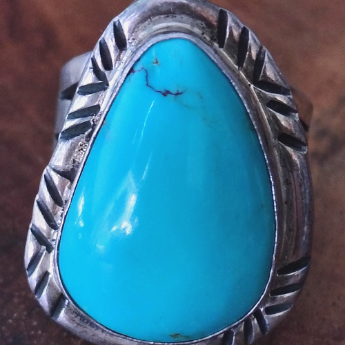 Native American Navajo Ring Sterling Silver Kingman Turquoise Signed B Y - Picture 3 of 4