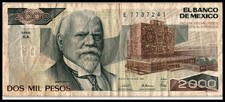 Mexico  2000  Pesos  28.3.1989  Series  EA N7737241 Circulated Banknote