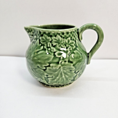 Vintage Bordallo Pinheiro Portuguese Ceramic Creamer Green Ivy Leaf Vines