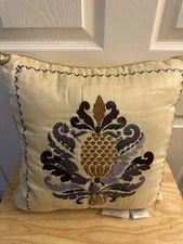 New Croscill Nadia Gold Embroidery Square Decorative Bed Pillow 16x16