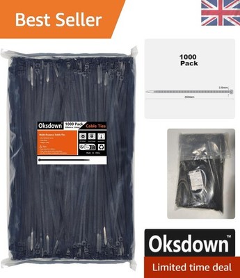 Vielseitige 1000er Pack schwarze Nylon-Krawatten mit Reißverschluss 300 mm - ideal für Heimwerker & Werkstätten
