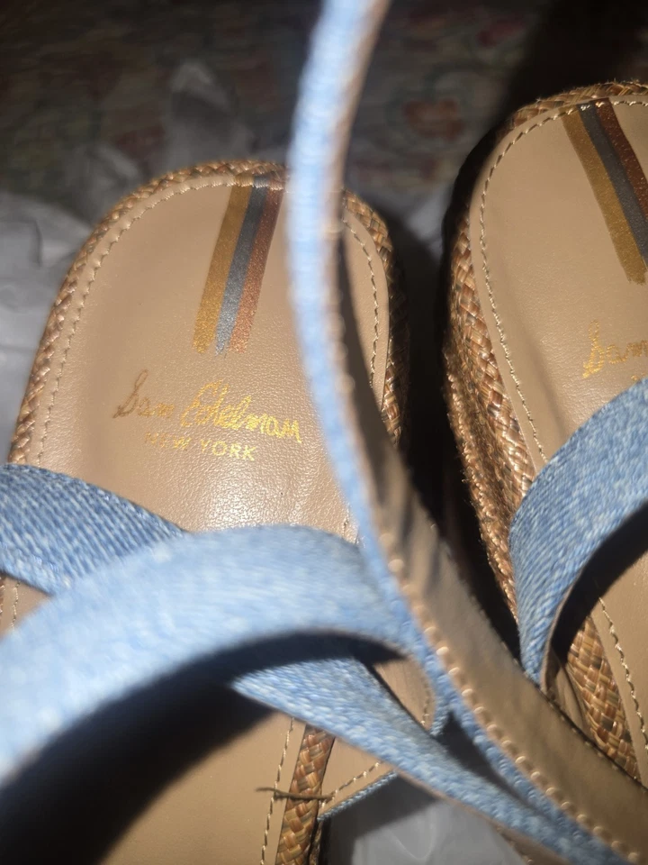 Sandalias para mujer Sam Edelman Tibby azul denim con tacón de cuña zapatos talla 12. Foto 2 de 4