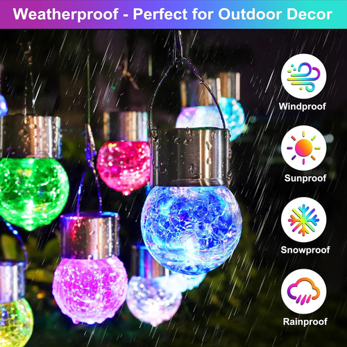 12-Pack Hanging Solar Lights, Decorative Cracked Glass Ball Light, Multicolor So - Picture 2 of 12