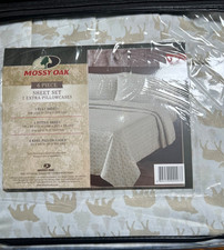 NWT Mossy Oak King Size 6 Piece Sheet Set Moose Bear Tan