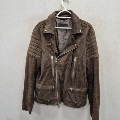 Allsaints Circuit braune Wildleder Biker Racer Punk Rock Jacke Größe Medium #