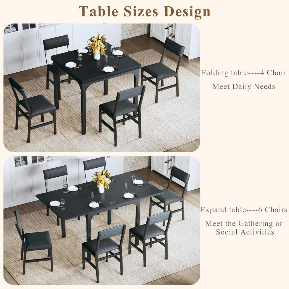 7-Piece Dining Table Set for 4-6 Table Cushion Chairs Dining Table Metal Frame - Image 4 of 4