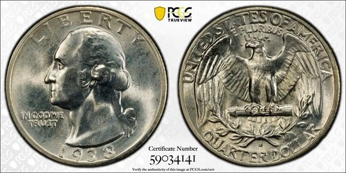 PCGS 1938 S Quarter MS66 Silver Coin 25C #59034141