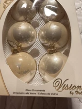 Visions By Holly 6 Vintage Glass Christmas Ornaments In Ivory Details In Pics