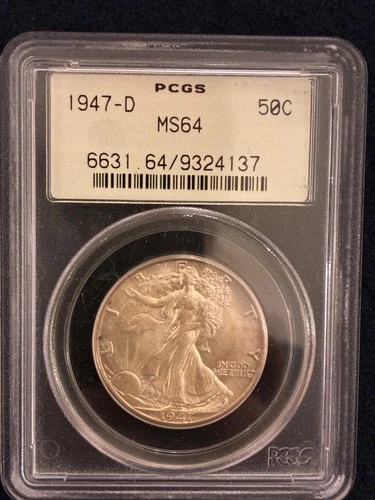1947 D Walking Liberty Half Dollar PCGS MS64 - OGH - Old Green Holder