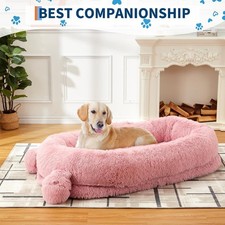 71''x45''x12''Human Size Dog Bed, Blanket, Storage Pockets, Portable Handle