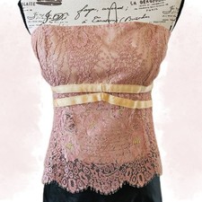Y2K Bebe Blush Lace Strapless Corset Vintage Top with Gold Ribbon