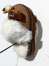 Women's Brown and White Bear Accent Plush Winter Slippers, Closed Toe, Flat Heel