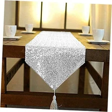 Tassel Sequin Dresser Scarves or Table Runner, 12x72 Inch 12x72" Silver
