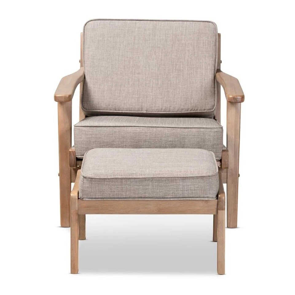 Juego de sillón y otomana tapizados de madera de roble gris claro Baxton Studio Sigrid Foto 4 de 4