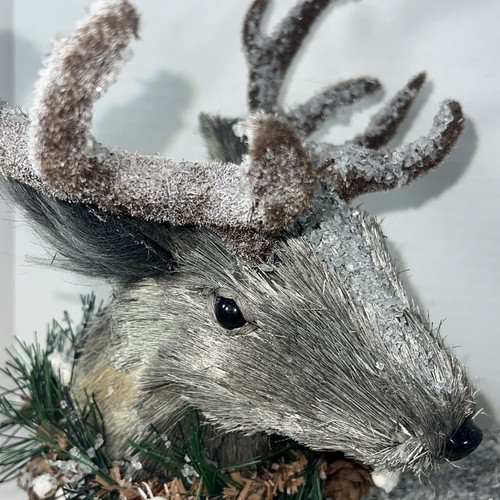 Ruhender Hirsch Bock Stroh detailliert mit Schnee 11,5x12" Weihnachten & rustikale Deko - Bild 2 von 14