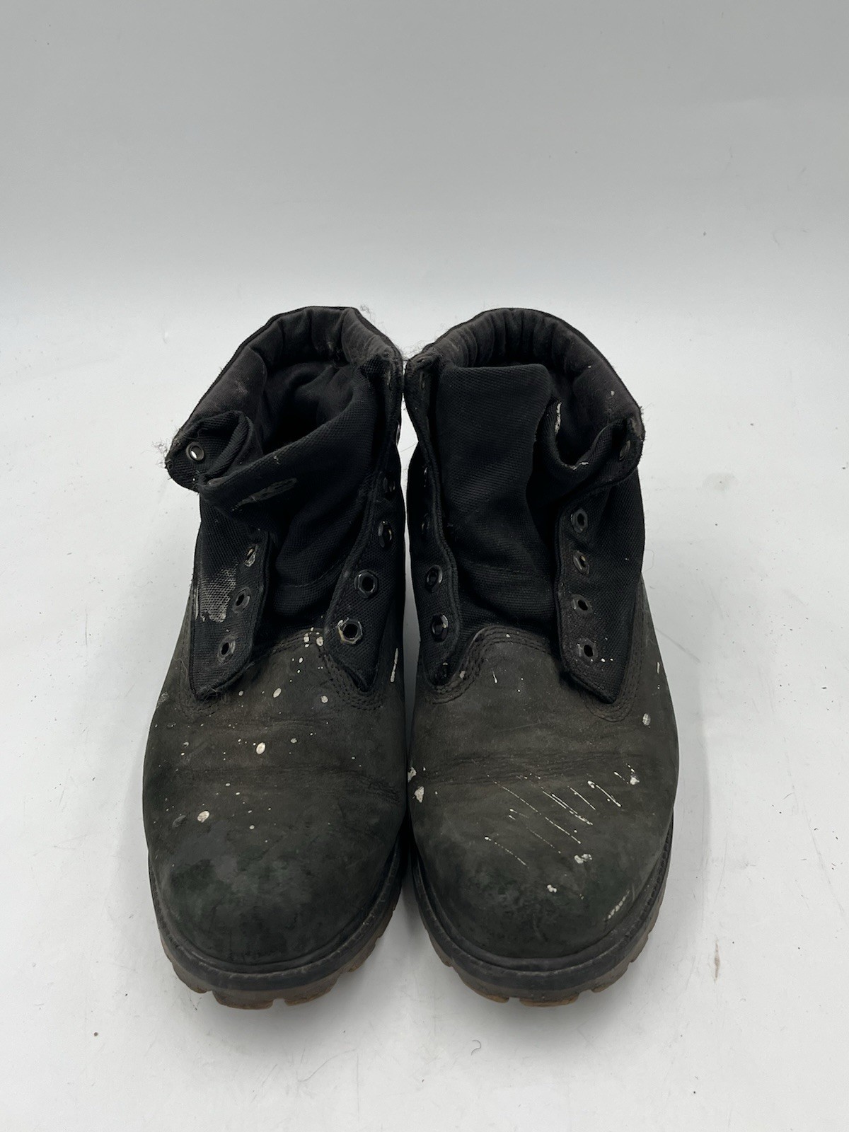 Timberland Mens Black Roll Top Leather Boots Size 8 Lace Up Work Boots